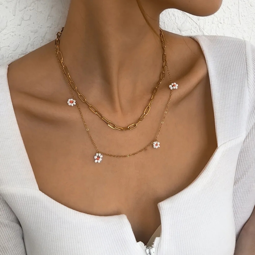 Elegant Gold Chain Necklace with Floral Accents